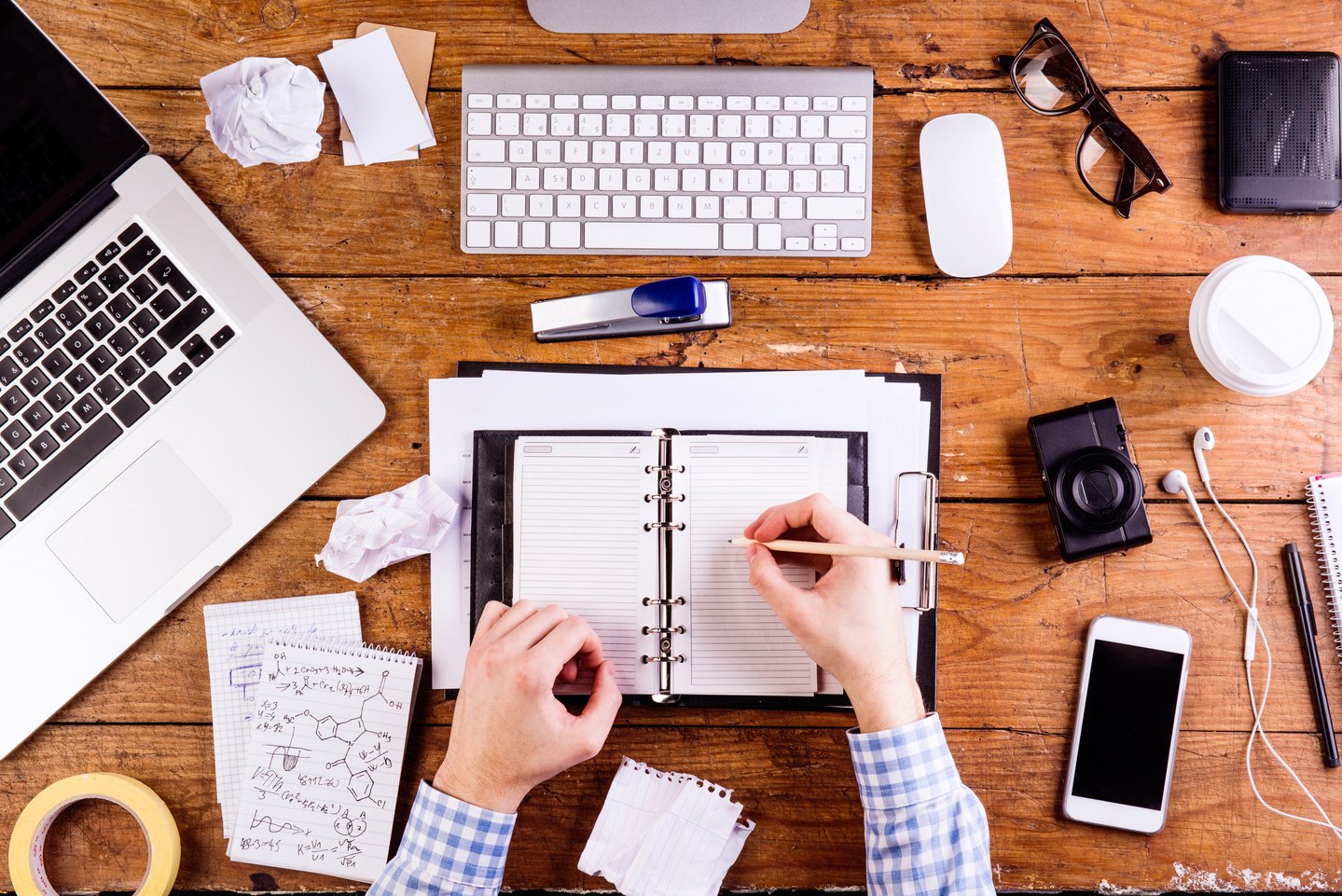 Business Person Writing and Working, Wearing Smart Watch